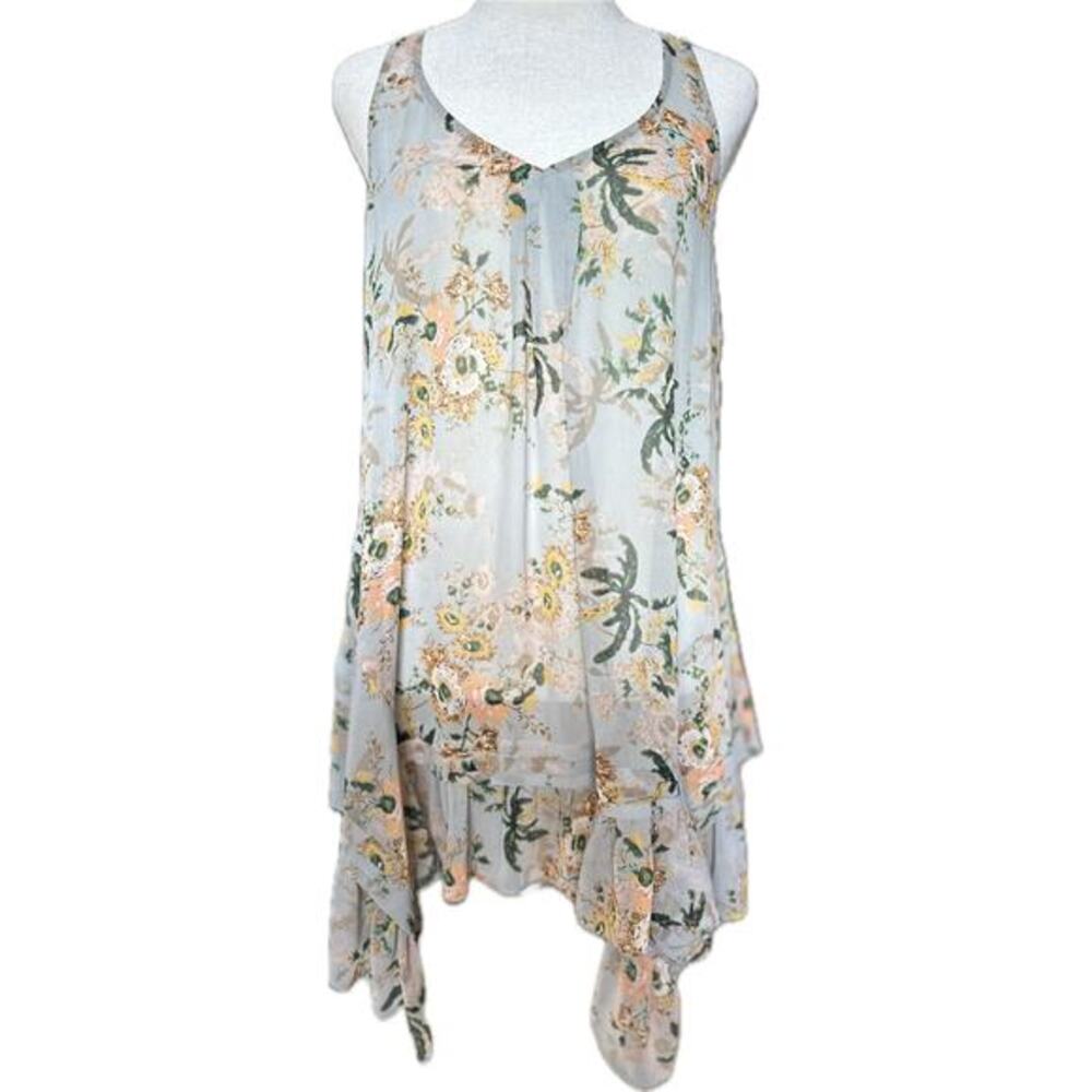 Maeve Anthropologie Magda Ruffle Floral Printed Sheer‎ Tunic Blouse Size Small